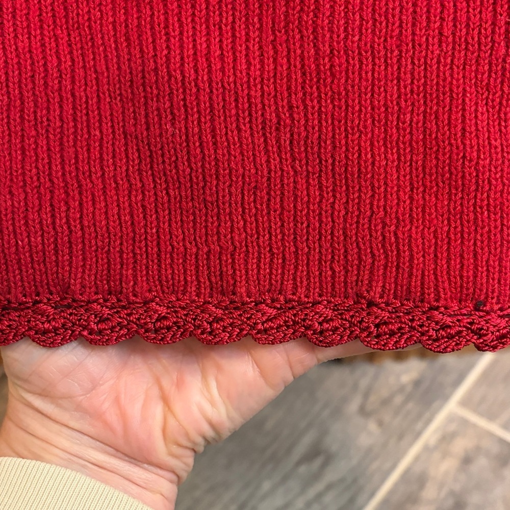 Vintage Cherry Red Cotton Blend Cardigan Medium Crochet Detail Cottagecore Boho - Picture 7 of 7